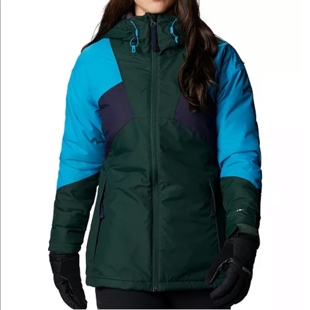 Columbia Women's Ski Jacket - Dark Green and Bright Blue